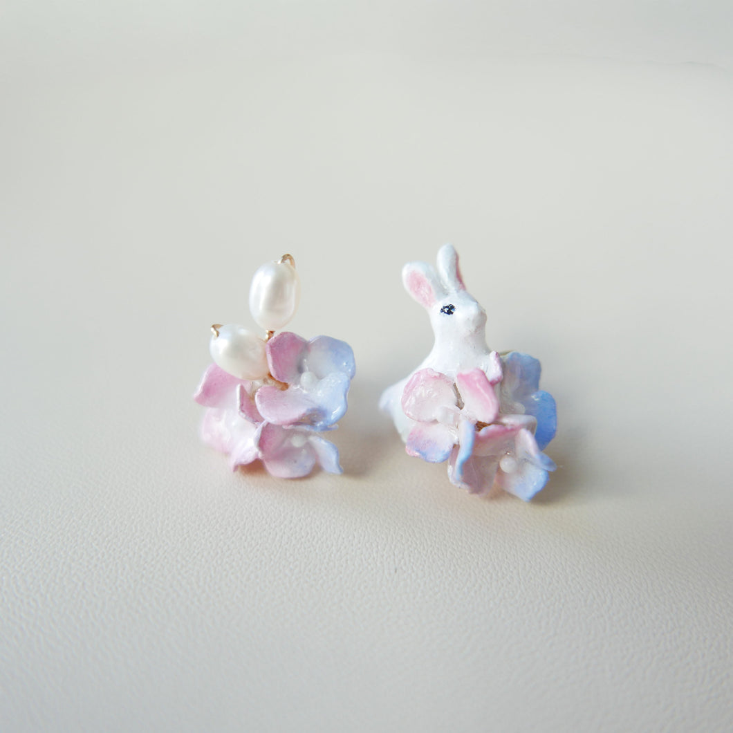 小兔與繡球耳環