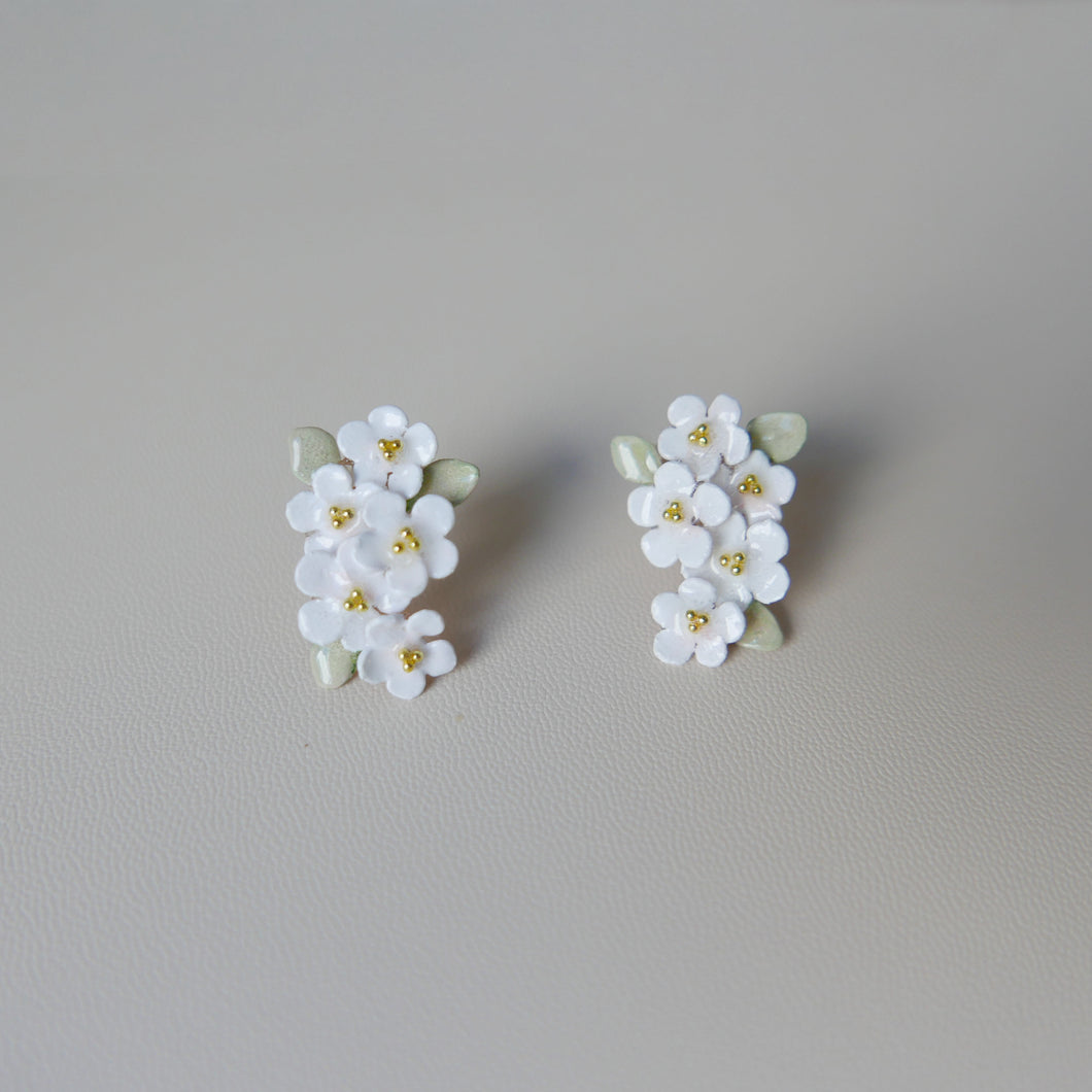 小白碎花耳環